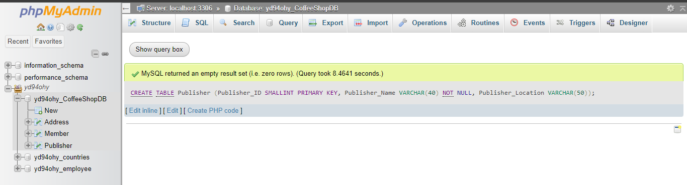 Figure 6 Create table publisher query